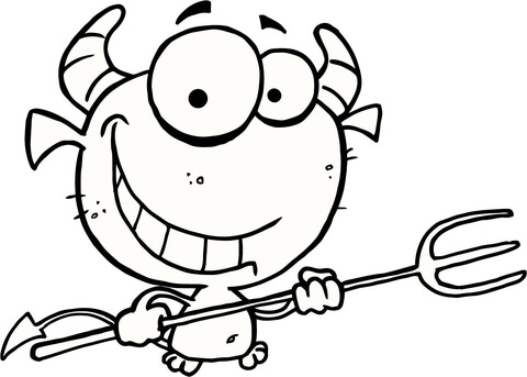 Happy Little Devil With Pitchfork Coloring Page